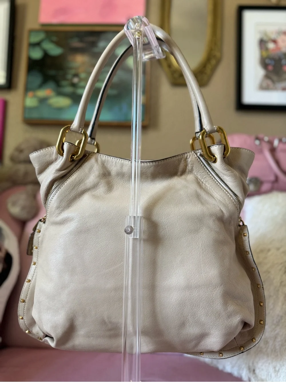 💯Auth! Marc Jacobs Cream Pebbled Leather Shoulder Bag with Gold Hardware & Lock